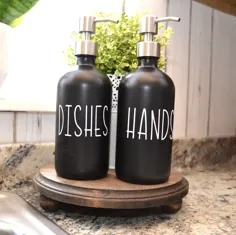 توزیع کننده صابون شیشه ای سیاه صابون آشپزخانه دکور خانه دستی |  اتسی