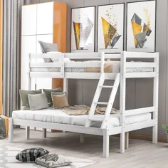 تختخواب دوقلو Churanty روی تخت خواب کامل ، قاب تختخواب سفارشی از چوب جامد ، سفید - Walmart.com
