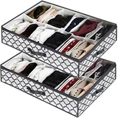 homyfort Under Bed Shoes Storage Storage for Croet، Shoe Container Box Cd ذخیره سازی ملافه با پوشش شفاف (24 جفت) ، مجموعه ای از 2 مشکی با چاپ