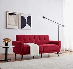 مبل راحتی تختخوابشو پارچه ای پارچه ای پلاستر Extaum ، صندلی راحتی ، صندلی مبل ، 71 "W قرمز