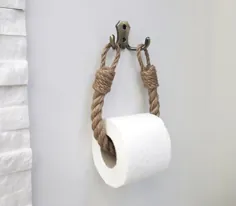 نگهدارنده دستمال توالت.  دکوراسیون روستایی.  ذخیره سازی کاغذ  سخت افزار برنجی. نگهدارنده حوله کاغذی.  طناب جوت  حمام