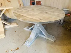 میز خانه مزرعه ای روستایی ، پایه تک پایه ، پایه شستشوی سفید با پایه سفید مضطرب ، میز غذاخوری چوبی کوچک