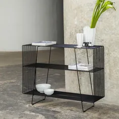 میز کنسول باریک مستطیل شکل با فلز صنعتی قفسه های سیاه