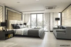 رندر سه بعدی اتاق خواب کلاسیک لوکس مدرن با دکور مرمر