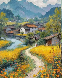 منظره روستایی در نقاشی