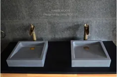 سینک حمام 16 اینچ سنگ بازالت خاکستری بتن KIAMA MOON