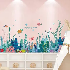 کارتون خلاق Amaonm 3D متحرک زیر دریا دریا طبیعت مناظر طبیعی تابلوچسبها دیواری علف اقیانوس جلبک دریایی رنگارنگ تخته پایه تزیین دیواری دیوار گوشه اتاق کودکستان اتاق حمام اتاق نشیمن (جلبک دریایی)