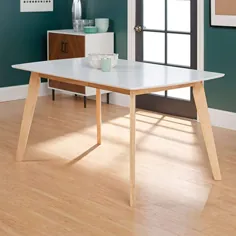 شرکت مبلمان واکر ادیسون میز ناهار خوری مدرن چوبی میز قرن آشپزخانه ، سفید / طبیعی