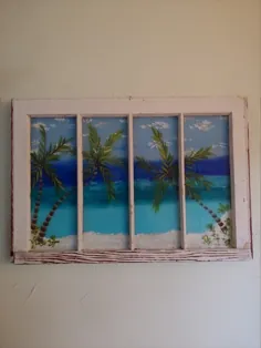 پنجره نقاشی شده ، پنجره درخت نخل ، هنر شیشه پنجره ، هنر دیوار گرمسیری ، پنجره نقاشی شده ساحلی ، تزئین پنجره ساحل ، هنر دیوار پنجره ، 4 صفحه