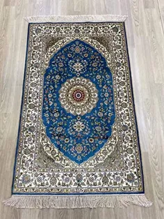 فرش یوچن فرش 2.5ft x 4ft آبی دستباف کوچک تبریز فرش مدالیون ابریشم ایرانی