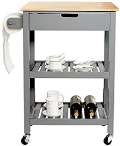 آشپزخانه U-Eway Rolling Island ، سبد سرویس نوار چرخ دار ، نگهدارنده قفسه های نوشیدنی با چای نوشیدنی 3 طبقه با کشو ، واگن برقی برای اتاق های غذاخوری آشپزخانه ها (خاکستری)