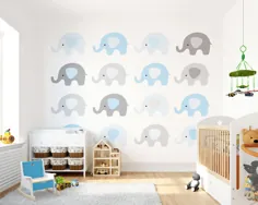کاغذ دیواری کودک فیل کودک مهد کودک فیل آبی |  اتسی