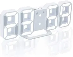 ساعت زنگ دار دیجیتال EVILTO 3D ، ساعت دیواری LED با عملکرد تعویق نمایش 12/24 ساعته ، 3 سطح روشنایی برای اتاق خواب در خانه (سفید / سفید)