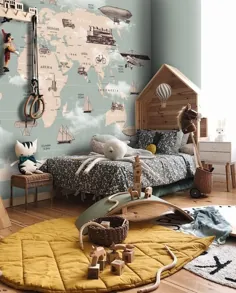 کاغذ دیواری نقشه اتاق مهد کودک بالون هوای گرم Trein Air |  اتسی