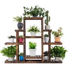 Costway 6-tier Carbon Baking Wood Outdoor Plant Plant Stand Plant Display Rack چند منظوره قفسه ذخیره سازی-GT3437 - انبار خانه