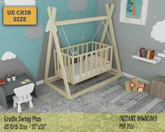 برنامه گهواره تاب ، چرخش چوبی برای کودک ، طرح DIY برای چرخش در فضای باز یا داخلی ، گهواره کودک نوپای DIY آسان و با قیمت مناسب برای اتاق خواب کودکان