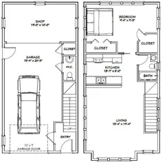 خانه 20x40 - 1 اتاق خواب 1.5 حمام - 1077 فوت مربع - PDF طبقه طرح - بارگیری فوری - مدل 8D