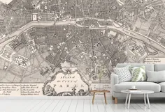 تصویر زمینه نقشه پاریس |  نقاشی دیواری دیواری نقشه عتیقه |  کاغذ دیواری