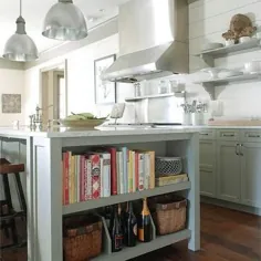 کابینت آشپزخانه خاکستری سبز با میزهای سفید - انتقالی - آشپزخانه