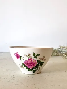 French Vintage KG LUNEVILLE Cafe au Lait Bowl with Pink Rose |  اتسی