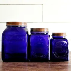 قوطی های شیشه ای شیشه ای کبالت آبی ، مجموعه 3 عددی