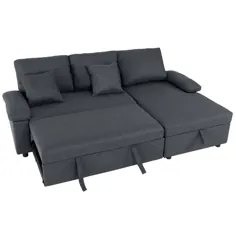 GOOD & GRACIOUS 86.61 in. Sofa خاکستری میکرو الیاف 4 نفره مبل خوابیده بخشی با صندلی ذخیره سازی