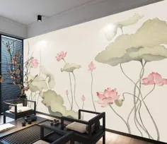 کاغذ دیواری 3D Blooming Lotus GN799 Mural Decal Mural Photo |  اتسی