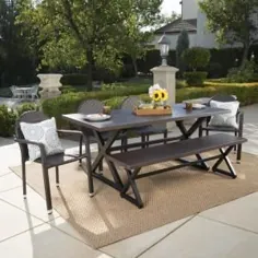 Noble House Burlingame 29 in. Black 6-Piece Aluminium Outdoor Dining Set-23940 - The Home Depot