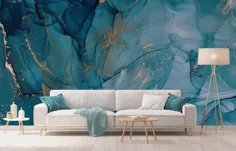 Aquarell blau Marmor Tapete ، abstrakte Türkis und Gold Wandbild ، abnehmbare Tapete ، selbstklebend ، schälen und Stick ، ​​Wand-Dekor