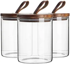 کارد و چنگال آرگون ظرف شیشه ای 3 تکه با درب ظرف نگهدارنده درب چوبی - قوطی هوا بسته به سبک اسکاندیناوی - 750 میلی لیتر