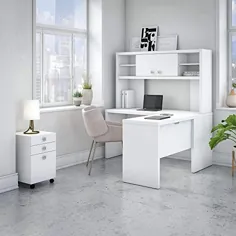 Bush Business Office Office by kathy i Ireland Echo L Shaped Desktop with Hutch and Mobile File Cabinet، Pure White