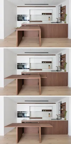 جزئیات طراحی - میز ناهار خوری در این آشپزخانه پنهان شده است