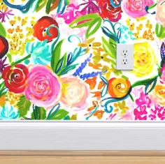 کاغذ دیواری گلدار پررنگ چاپ بزرگ گل تابستانی توسط |  اتسی