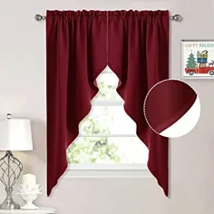 PONY DANCE Beige Tie-up Shade - Valance Window for Kitchen Tie Up Curtain Grommet Drapery for Decor Home Balloon Adjustable Valance، W 42 x L 45 in، Biscotti Beige، 1 panel