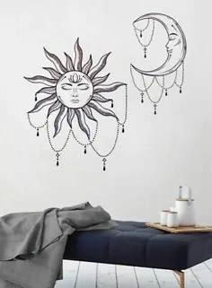 جدید 30 "x30" خورشید و ماه خواب با زنجیرهای Swaged زینتی دیواری وینیل مشکی