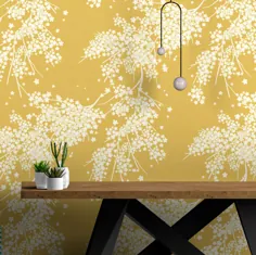 کاغذ دیواری گل مینیمالیستی کاغذ دیواری خود چسب زرد