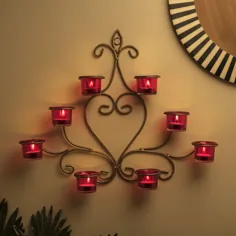 نگهدارنده شمع دیوار آویز شیک طلای طلایی 8-Votive ، نگهدارنده نور شمع شمع قرمز ، دیوار هنر
