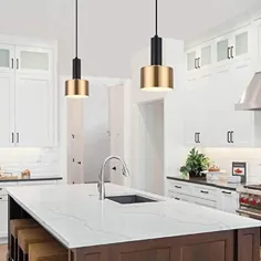 چراغ آویز مینی مدرن با لامپ LED 4W ، چراغ آویز فلزی قابل تنظیم با یک نور برای کافه جزیره آشپزخانه ، طلایی و سیاه
