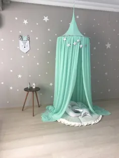 سایبان تخت خواب ابریشمی نوعی پارچه ابریشمی سقفی بچه گانه نعناع |  اتسی