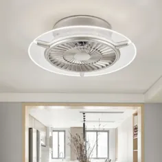 فن دار سقفی LED نقره ای مدرنیسم فلزی گرد نیمه شلوغ برای اتاق نشیمن ، پنکه های سقفی عریض 23.5 "با چراغ