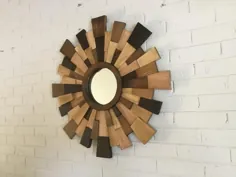 آینه چوب خورشید - 28 "آفتاب خورشید - آینه رنگ چوب - هنر دیوار چوبی - دکوراسیون چوب احیا شده - آینه خانه مزرعه - آینه روستایی