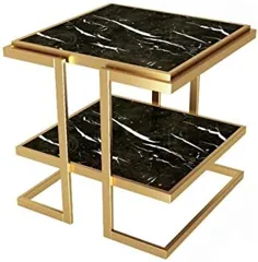 میزهای قهوه مبلمان مربع مدرن قهوه میز لهجه میز نشیمن ، سنگ مرمر سیاه ، میز جانبی میز کنار تخت میز فلزی قاب فلزی میز مربع کوچک مناسب برای اتاق نشیمن اتاق نشیمن 21 × 21 اینچ