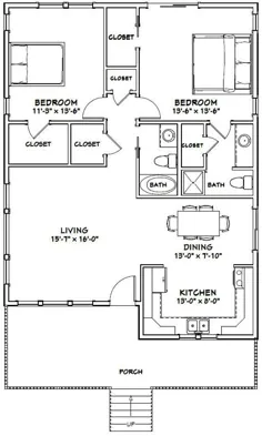 خانه 30x40 خانه 2 خوابه 2 خوابه 1136 فوت مربع طبقه PDF |  اتسی