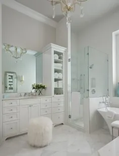 حمام مستر سفید و خاکستری با مدفوع سفید گوسفند - انتقالی - حمام