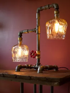 میز چراغ-میز چراغ-چراغ Steampunk-بطری ویسکی-صنعتی |  اتسی