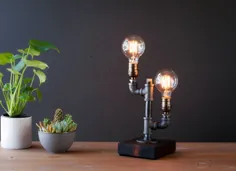 چراغ رومیزی صنعتی-چراغ رومیزی-لامپ ادیسون Steampunk-Rustic |  اتسی
