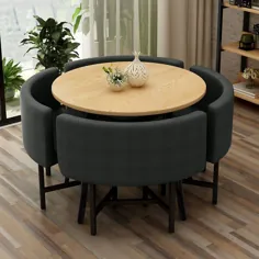 میز ناهار خوری چوبی گرد 39.4 "4 صندلی روتختی برای بالکن گوشه صبحانه