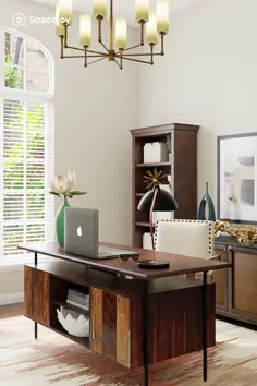 ایده ای زیبا برای طراحی دفتر خانه با مبلمان انتقالی و رنگ آمیزی.