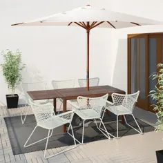 TablePPLARÖ / HÖGSTEN میز + 6 صندلی ، در فضای باز ، قهوه ای رنگ آمیزی ، سفید - IKEA