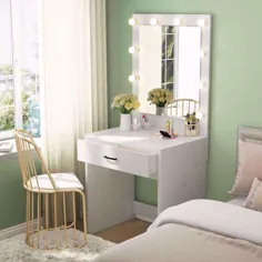 میز دستشویی Tribesigns با آینه روشن ، میز کمد آرایش Vanity با کشوی بزرگ برای اتاق خواب سفید (10 لامپ LED خنک) - Walmart.com